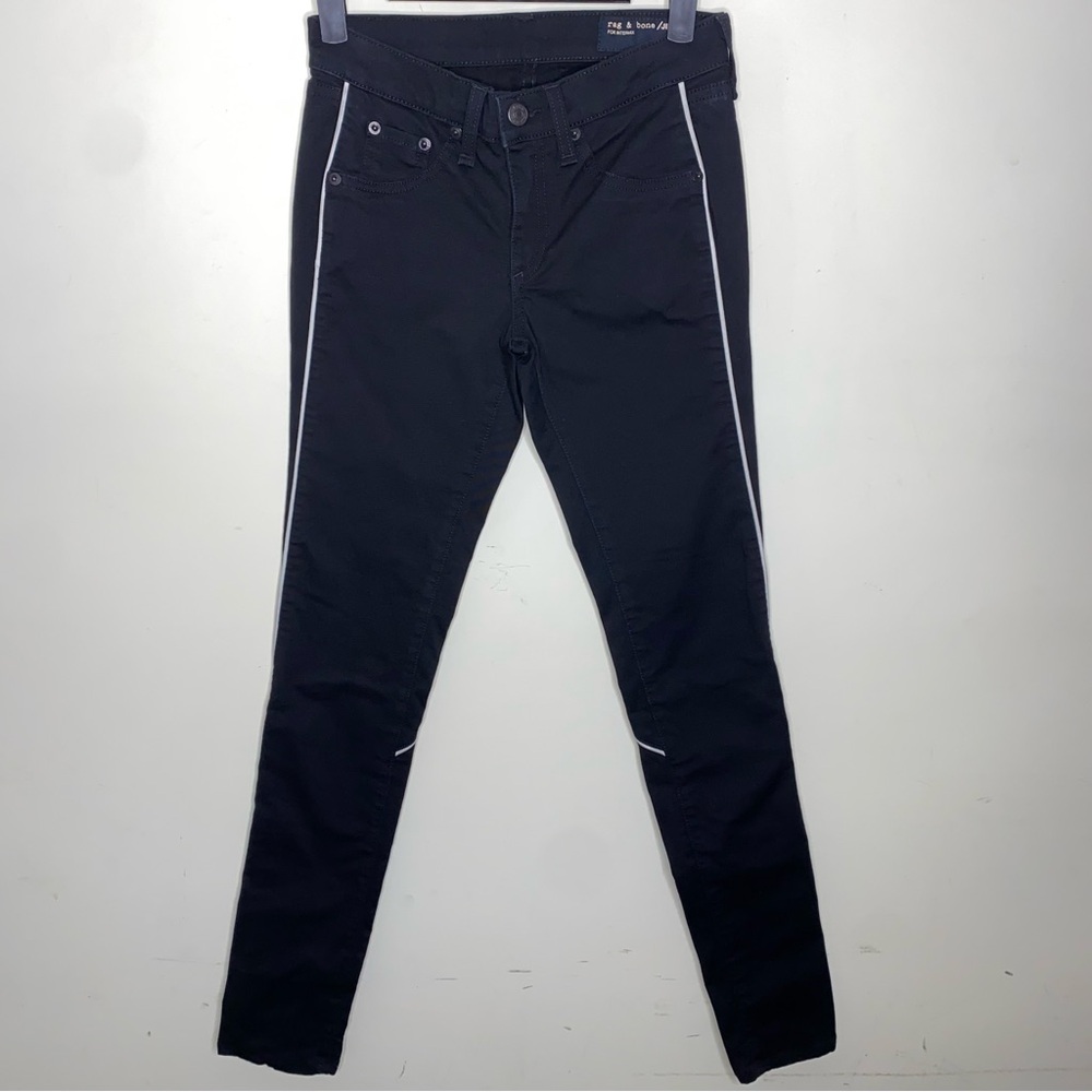 Rag & Bone For Intermix Size 25 Skinny Black Jeans with White Lamb Leather Trim